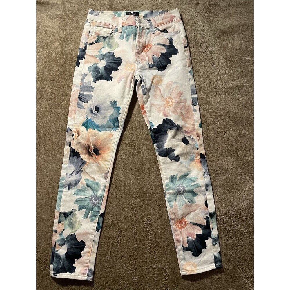 7 For All Man Kind Jeans Sz 25 Womens The  Ankle Skinny Pastel Floral Print Art